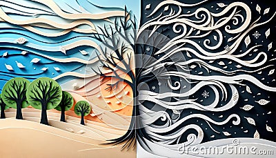 Paper Art Representation of Four Seasons Stock Photo