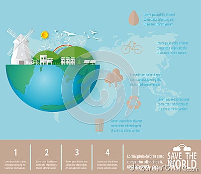 Paper art of Save the world infographics, save planet, Earth Day,recycling, Eco friendly, ecology concept, isolated Vector Illustration