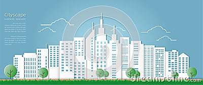 Paper art style for architectural building and cityscape background Vector Illustration