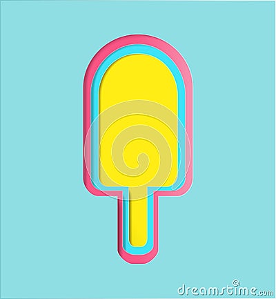 Paper art style for minimal idea concept, yellow ice cream Vector Illustration