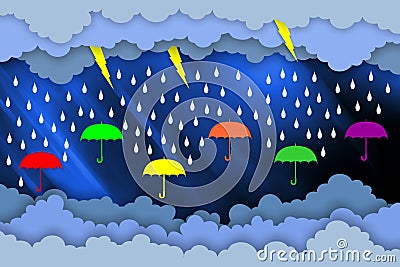 clouds and umbrellas. Vector Illustration