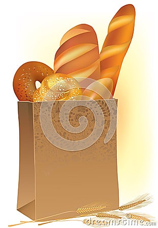 Paper bag with bread Vector Illustration