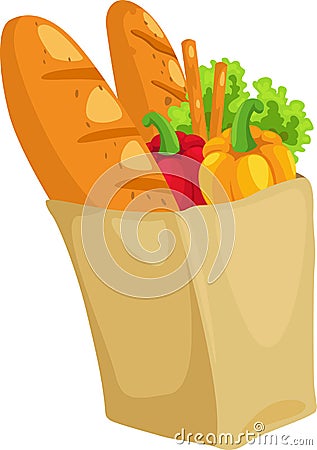 Paper bag with bread and paprika vector Vector Illustration