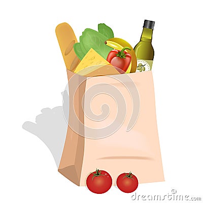 Paper Bag With Food Vector Illustration