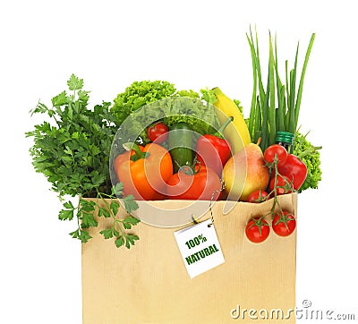 Paper bag full with fruits and vegetables Stock Photo