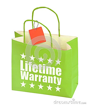 Paper bag with lifetime warranty inscription Stock Photo