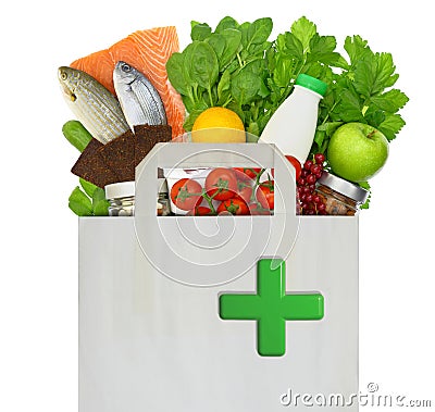 Paper bag with medical green cross Stock Photo
