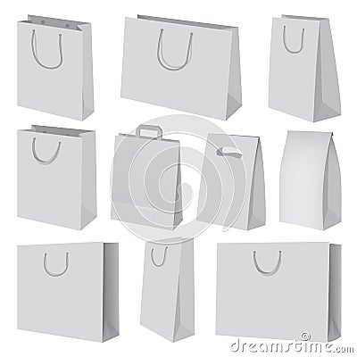 Paper bag mockup set, realistic style Vector Illustration