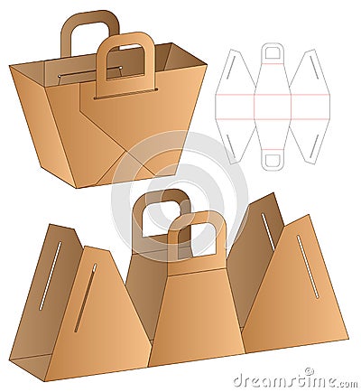 Paper Bag packaging die cut template design. 3d mock-up Vector Illustration