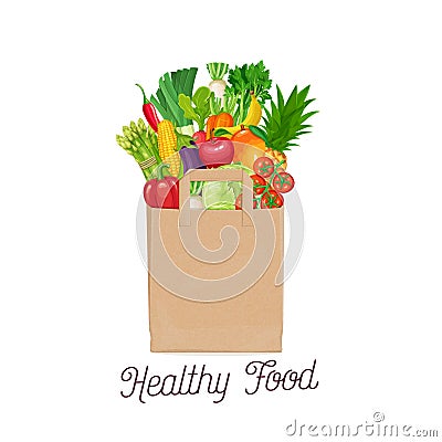 Paper bag of healthy food Vector Illustration