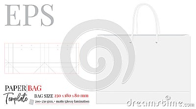 Paper Bag Template, Vector with die cut / laser cut layers. Shopping Bag, 250 x 180 x 80, Packaging Design Vector Illustration