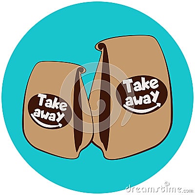 Paper bags with fast food.Take away cafe logo Vector Illustration