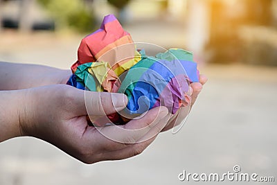 Paper balls made of wringled rainbow colored paper Stock Photo