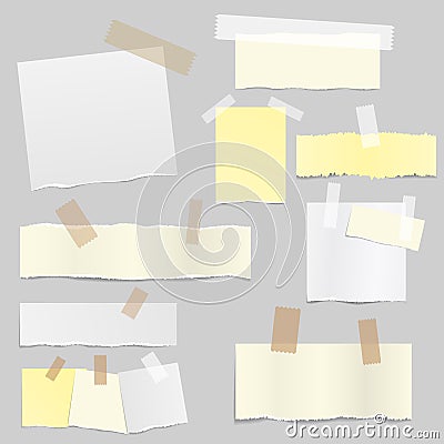 Paper banners with notes set attached with sticky colorful tape Vector Illustration