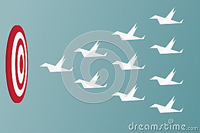 Paper Birds flying to success. Leadership and teamwork concept. Vector Illustration