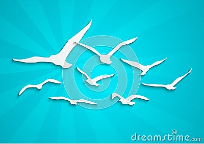 Paper birds silhouettes on blue Vector Illustration