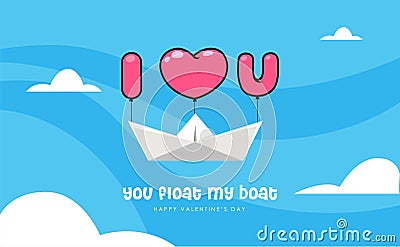 A paper boat float with three balloon Vector Illustration