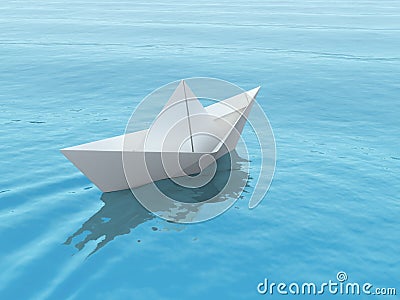 Paper boat on a sea. Cartoon Illustration