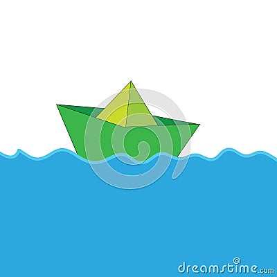 Paper boat at sea color vector Vector Illustration