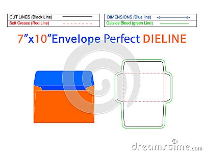 Paper Booklet envelope Design 7x10 inch dieline template and 3D envelope editable easily resizable Vector Illustration