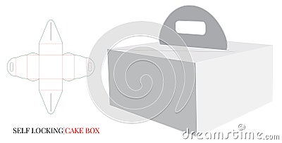 Paper Box with Handle Template, Vector with die cut / laser cut layers. Delivery Cake Box. Self Lock, Cut and Fold Vector Illustration