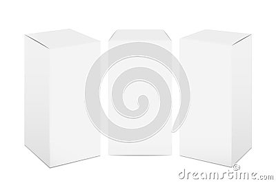 Paper boxes. White cardboard package mockup, realistic 3D rectangular medicine and food pack. Vector set of product Vector Illustration