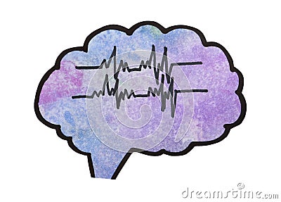 Paper brain cutout with pulse lines on white. Epilepsy awareness Stock Photo