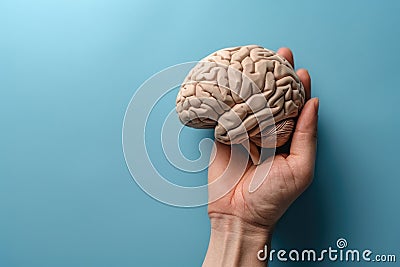 A paper brain in the palm of a person's hand Stock Photo