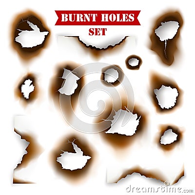 Paper With Burnt Holes Background Vector Illustration