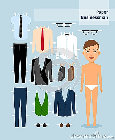 Paper businessman. Suit , shirt, glasses and Vector Illustration