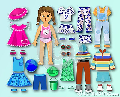 Paper, cardboard doll with clothes for children Stock Photo