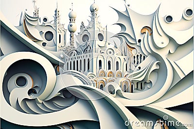 Paper castle, digital illustration painting artwork, 3d rendering Cartoon Illustration