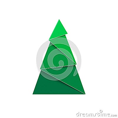 Paper Christmas tree. Papercraft green fir sign of New Year. Vector Illustration