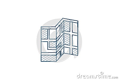paper city map, route, navigation isometric icon. 3d line art technical drawing. Editable stroke vector Cartoon Illustration