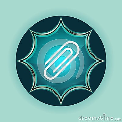 Paper clip icon magical glassy sunburst blue button sky blue background Stock Photo