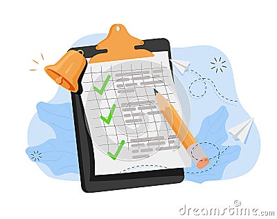 Paper clipboard task management todo check list with pencil, fast work on project plan, fast Vector Illustration
