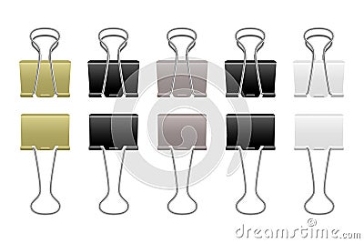 Paper clips metallic. Realistic steel binder. Office supplies. Stationery for documents binding. Isolated black and white Vector Illustration