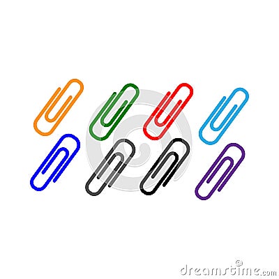 Paper clips multicolored. Set icons.Flat for design. Vector Illustration