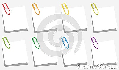 Paper Clips Notes Slips Colors Vector Illustration