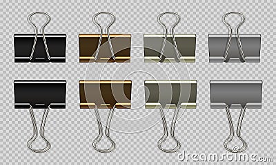 Paper clips set. Black white, gold, gray realistic binder, paper holder isolated on white background. Vector isolated Vector Illustration