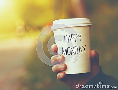 paper coffee cup Happy Monday Stock Photo