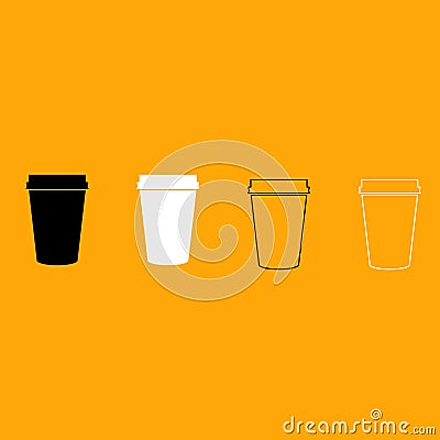 Paper coffee cup set black and white icon . Vector Illustration