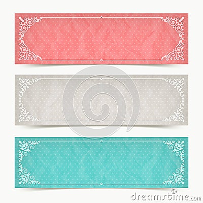 Paper color banners with calligraphic ornamental frames Stock Photo