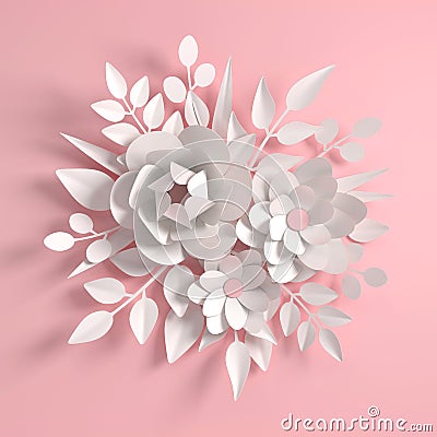 Paper colorful flowers background. Valentine`s day, Easter, Mother`s day, wedding greeting card. 3d render digital spring or Cartoon Illustration