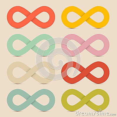 Paper Colorful Infinity Symbols Set Vector Illustration