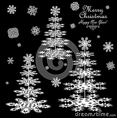 Paper conifers and snowflakes for winter design Vector Illustration
