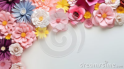 Paper flowers on blue background with copy space Stock Photo