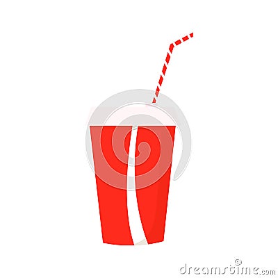 Paper cup icon. Paper red cups with straws for soda or cold beverage. Vector Illustration