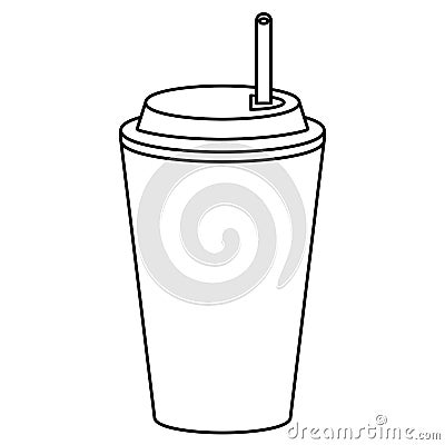 paper cup soda straw thin line Cartoon Illustration