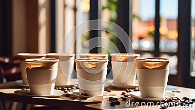 Paper cups with coffee in a coffee style design collection template caffeine design Stock Photo